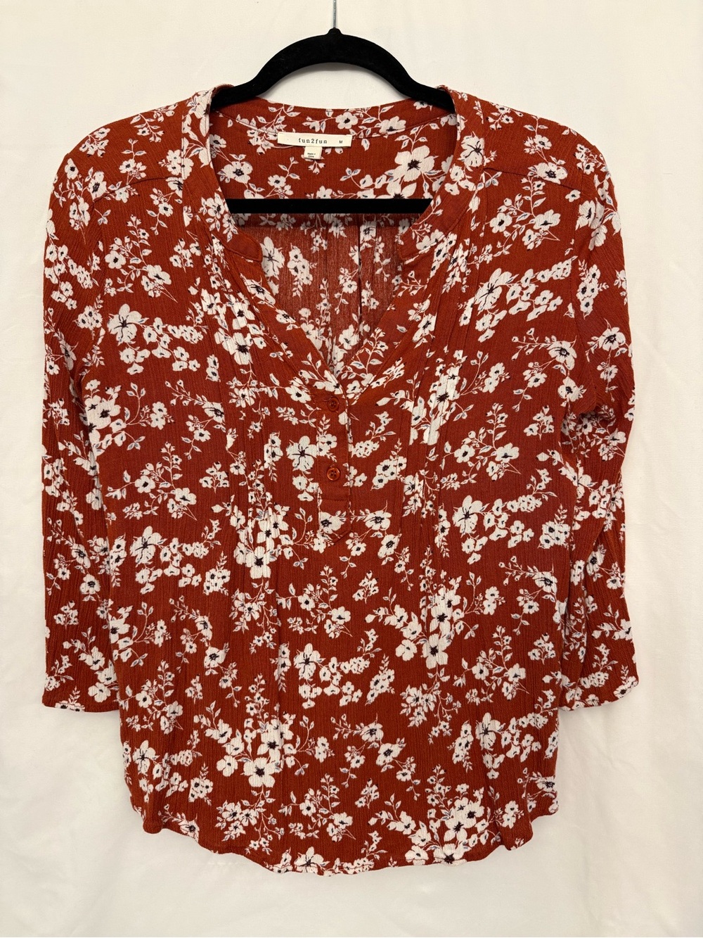 Fun 2 fun Rust & White Floral Button-Front Tunic